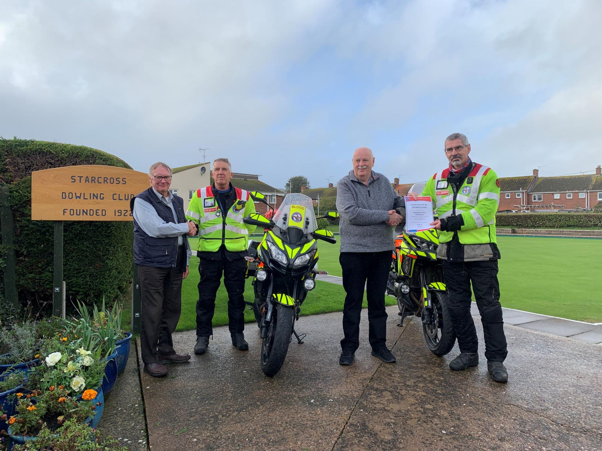 Starcross & District Bowling Club donate £1500.00 to support this vital FREE service for the NHS