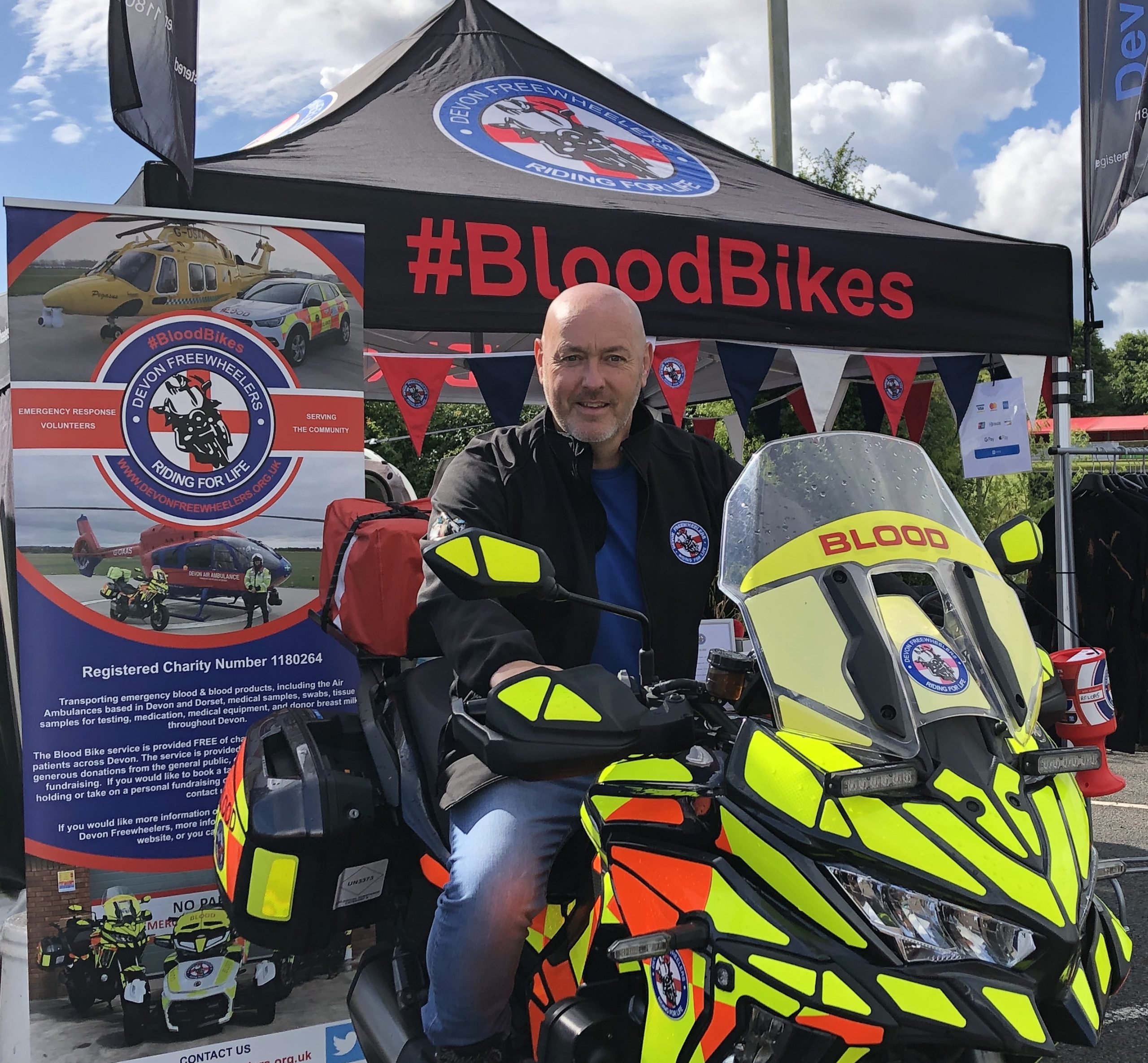 ‘I would like to thank them for all that they do’ – TV’s Mark ‘Flymo’ Hayes, Devon Freewheelers’ Patron, joins the charity’s ‘dedicated’ volunteers at the Devon County Show