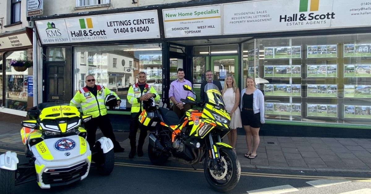 Hall & Scott Estate Agents names Devon Freewheelers its Charity of the Year – recognising ‘the service the Devon Blood Bikes provides’