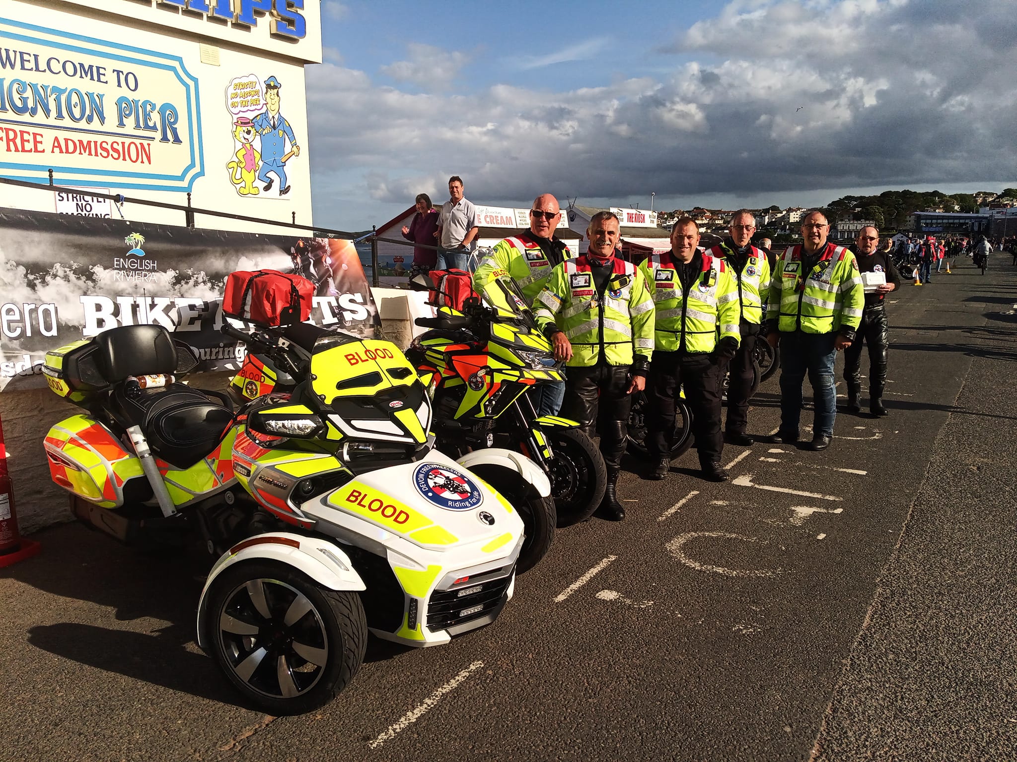 Devon Freewheelers blood bike volunteers and motorcycles